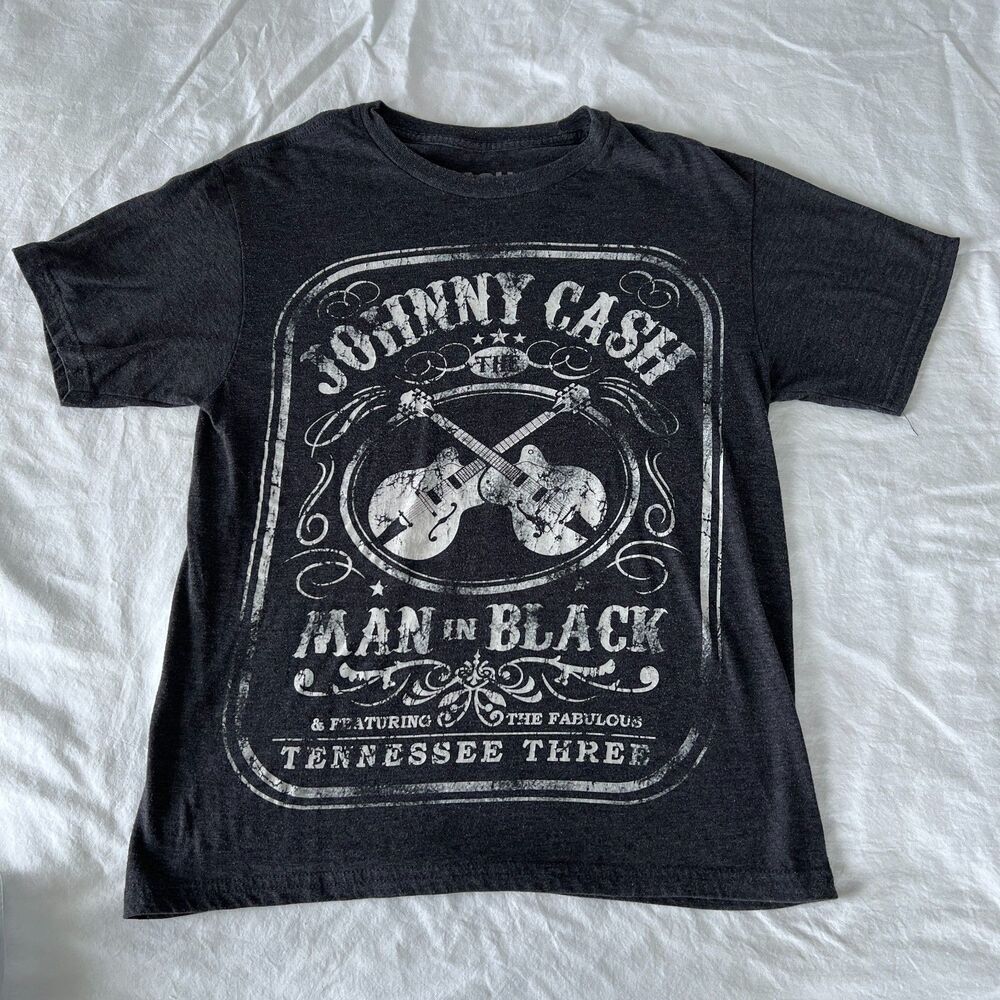 Johnny Cash Vintage Style T-Shirt, Women's Small, Black Acid Wash